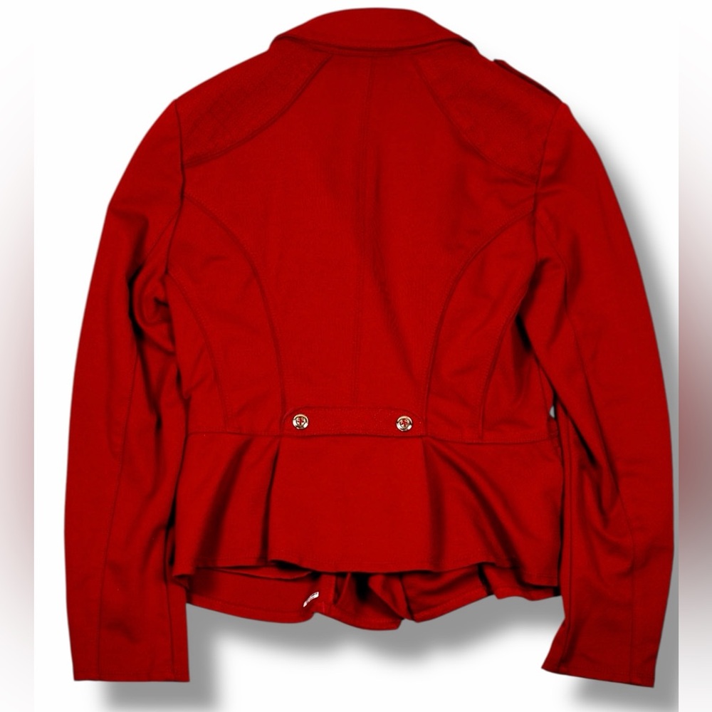 White House Black Market Womens Red Peplum Blazer Jacket Size 10 Gold Button - Picture 8 of 16
